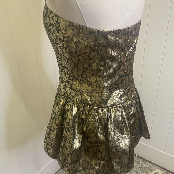 VTG Claude Bennett Women's Size 10 Metallic Gold Black Mini Dress Party Evening - Picture 6 of 9